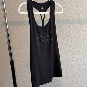 Champion Black Racerback Tank with 'Challenging Accepted' Slogan